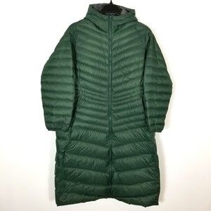 Land's End Women Plus Down Fill Jacket Long Puffer Hooded Lightweight Green 1X